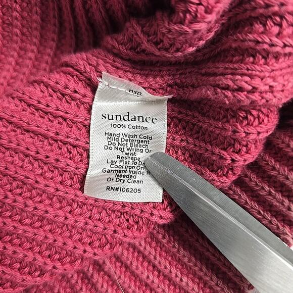 Sundance Open Knit Crop Cardigan Sweater Muted Red Medium Cottage Boho Preppy - Picture 6 of 6